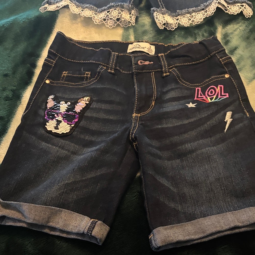 Jordache Dark Blue Embroidered Jean Shorts